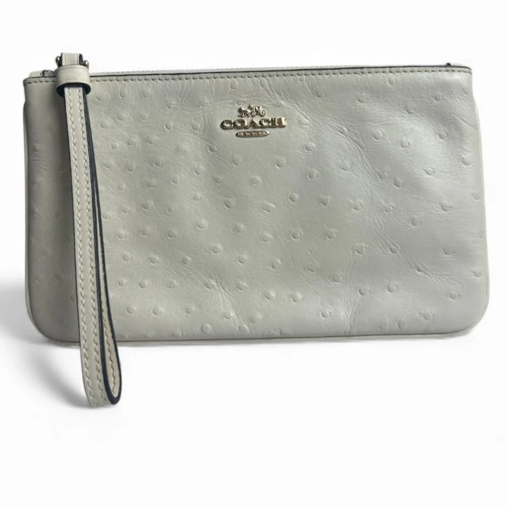 Coach Ostrich Embossed Off-White Leather Wristlet